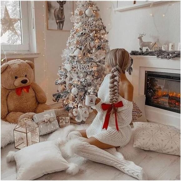 Women's Thigh High Socks Over the Knee Cable Knit Boot Socks, Long Leg Warmer - Picture 3 of 7